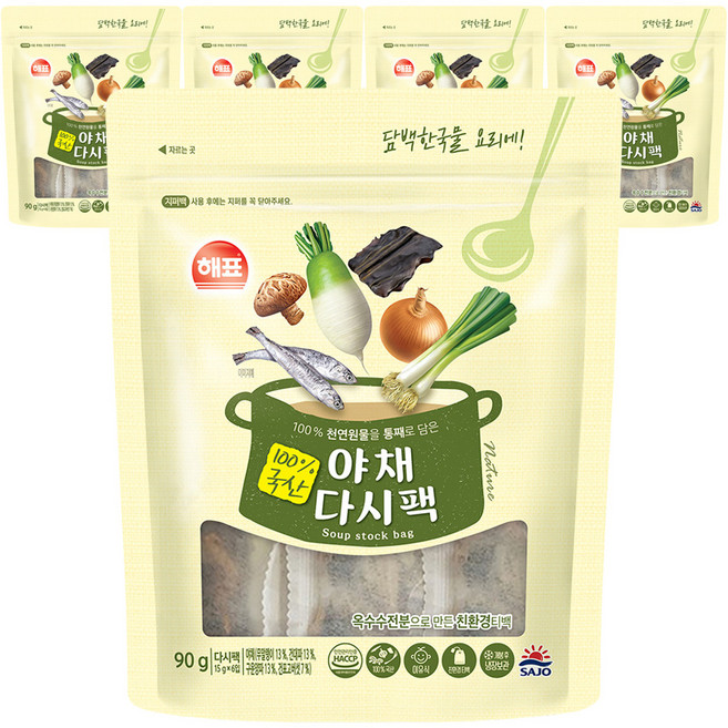 해표 야채 다시팩, 90g, 5개
