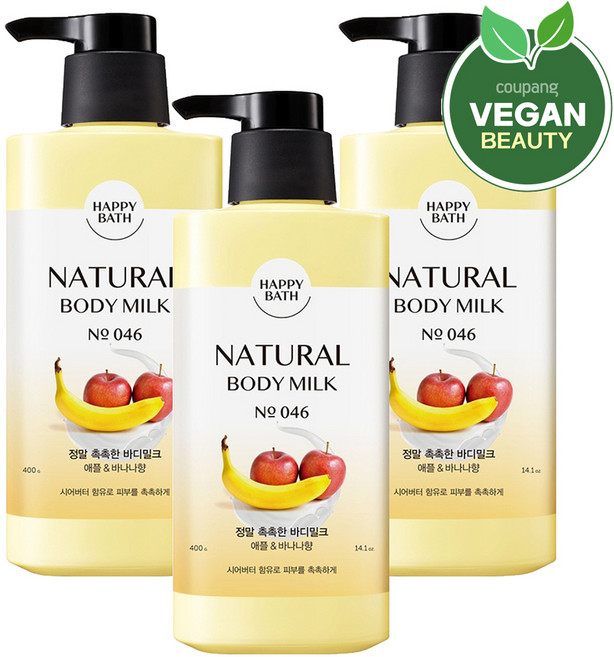 해피바스 정말 촉촉한 바디밀크 애플 바나나향, 400ml, 3개