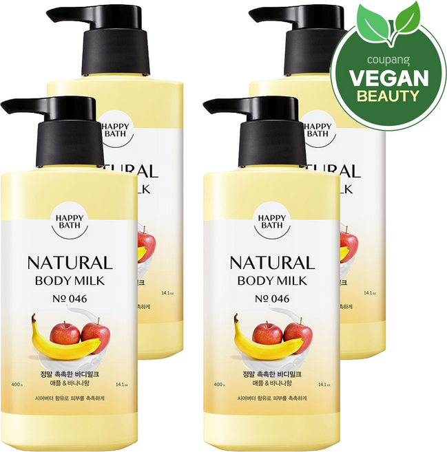 해피바스 정말 촉촉한 바디밀크 애플 바나나향, 400ml, 4개