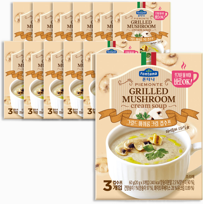 폰타나 피에몬테 그릴드 머쉬룸 크림 컵수프, 60g, 12개