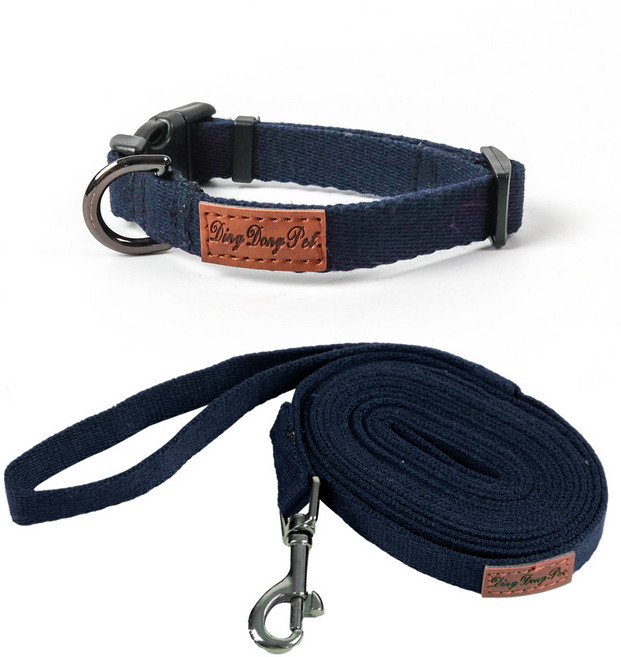 딩동펫 반려동물 캐시미어 목줄 M + 리드줄 SS 세트, 네이비, 1세트