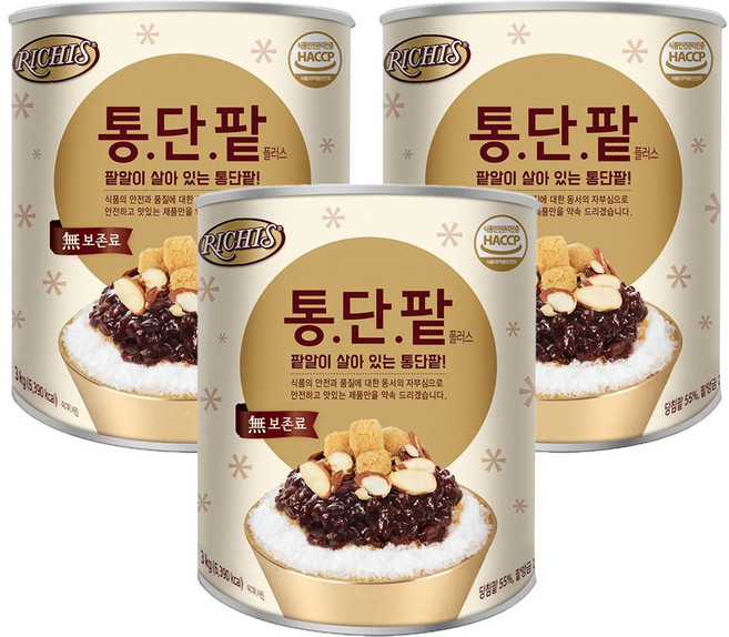 리치스 통단팥 플러스, 3kg, 3개