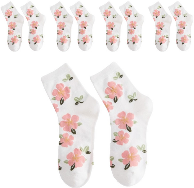 마켓피아 여성용 패션 플라워 꽃 양말 5켤레