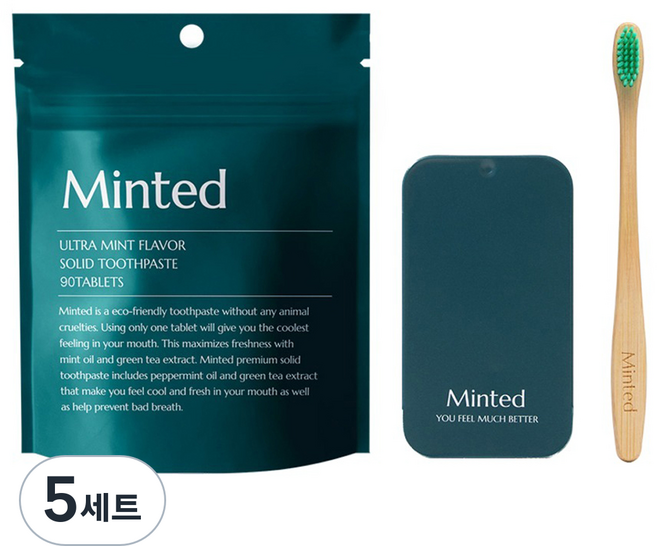 민티드 프리미엄 고체치약 63g + 칫솔 + 더스트백 세트, 5세트