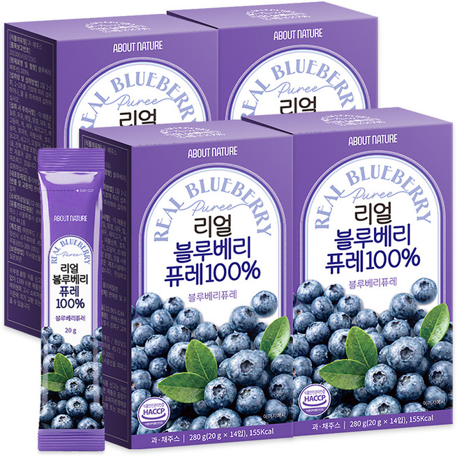 어바웃네이처 리얼 블루베리 퓨레 100% 14p, 280g, 4개