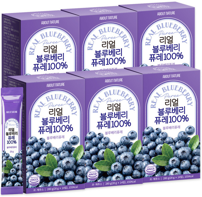 어바웃네이처 리얼 블루베리 퓨레 100% 14p, 280g, 6개