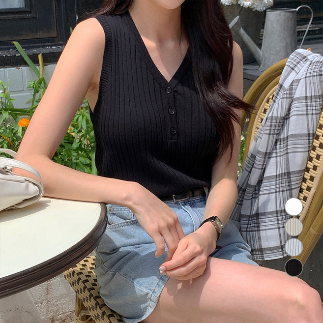 afinar 女款修身V領日常羅紋針織背心