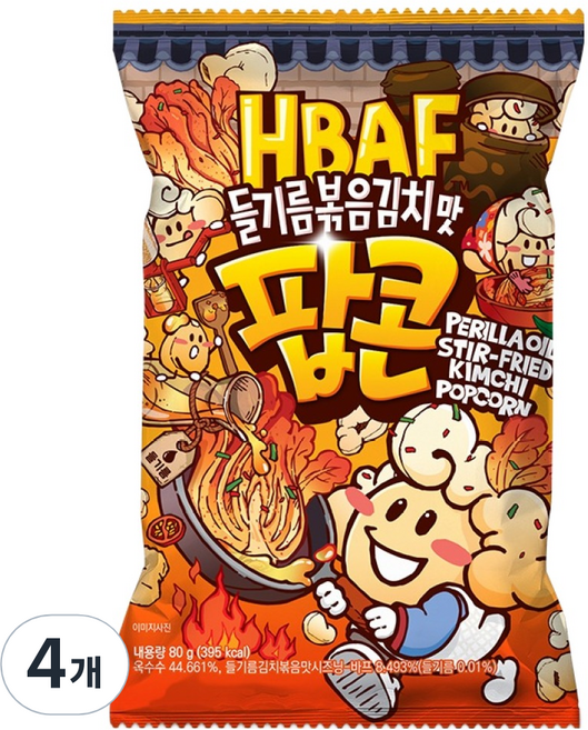 바프 들기름볶음김치맛 팝콘, 4개, 80g