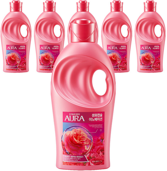 아우라 생화캡슐 이노베이션 초고농축 섬유유연제 피오니로즈 본품, 1L, 6개