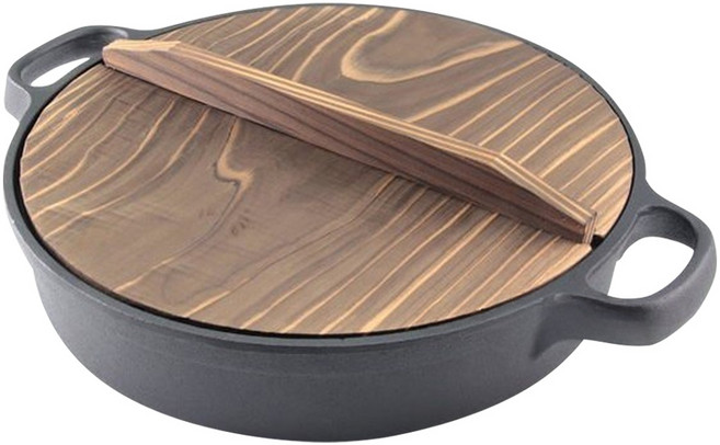 OIGEN 及源鑄造 盛榮堂附蓋壽喜餃子兼用鍋, 24cm, 黑色 鑄鐵鍋, 1個