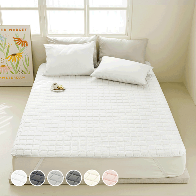 더자리 디 베이직 항균 누빔 고정밴드 침대패드, 화이트
