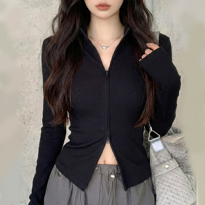 arua 여성용 스탠드카라 슬림핏 투웨이 집업 가디건