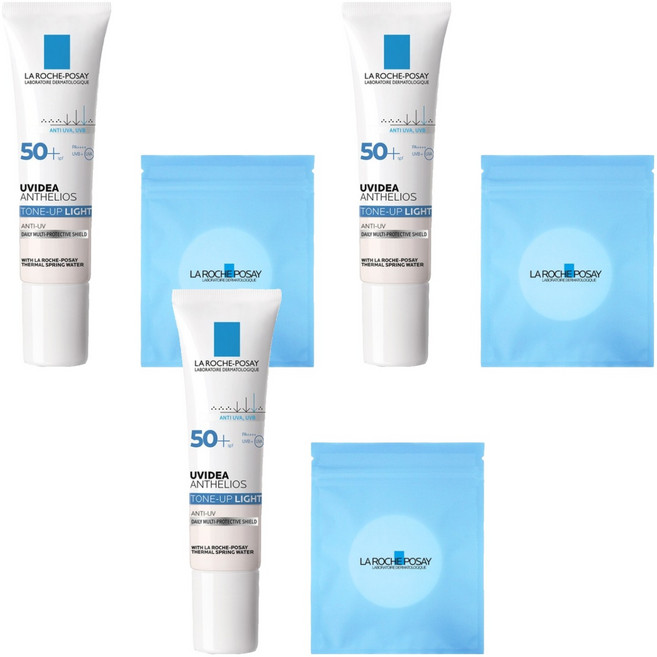 라로슈포제 유비데아 톤업 라이트 선크림 SPF50+ PA++++ + 화장솜 30매 세트, 30ml, 3개