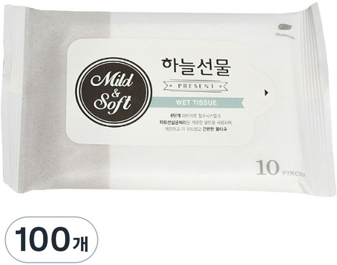 하늘선물 물티슈 휴대형, 100개, 10개입