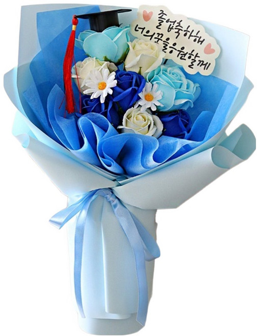Scent Basket All for you 畢業插牌 香皂花 玫瑰花束 + 提袋, 藍色, 1個