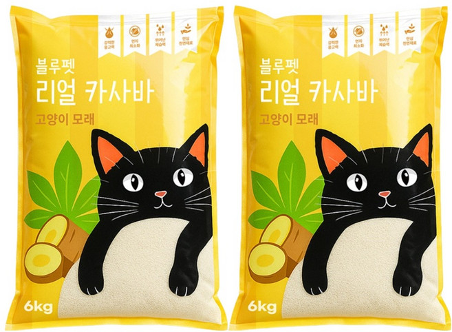 블루펫 리얼 카사바 고양이 모래, 6kg, 2개, 무향