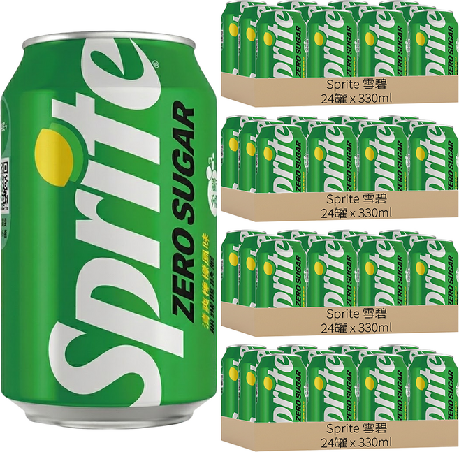 Sprite 雪碧 ZERO SUGAR 無糖零卡 易開罐, 330ml, 96罐