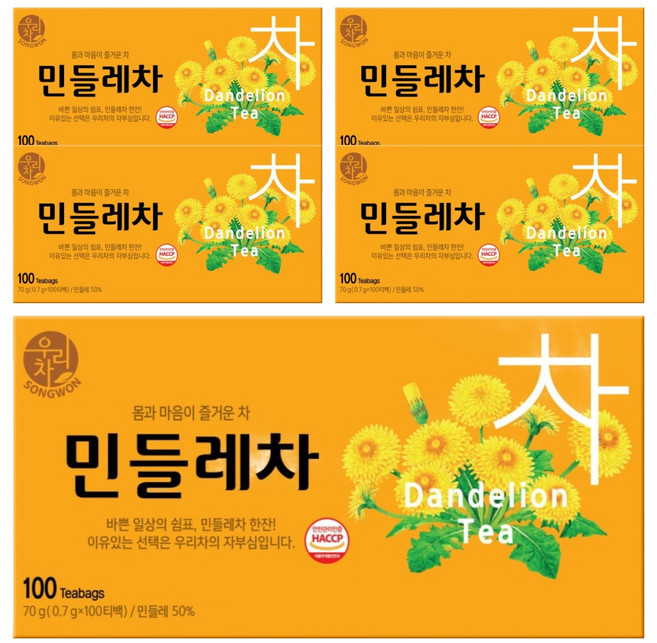 우리차 민들레차, 700mg, 100개입, 5개
