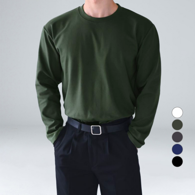 EV CLOSET 男士防皺挺版羅馬布大尺碼長袖T恤 6097-1