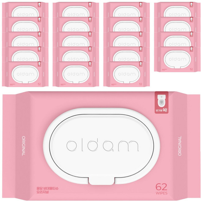 올담 비데 물티슈 캡형, 70g, 62매, 20개
