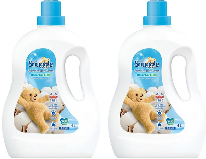 스너글 초고농축 섬유유연제 허거블 코튼 본품, 4L, 2개