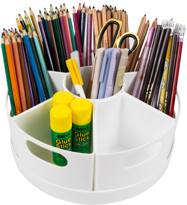 하늬통상 대용량 회전 연필꽂이, 화이트, 1개