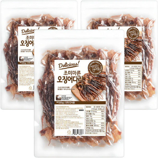 해맑은푸드 조미오징어 다리, 3개, 200g