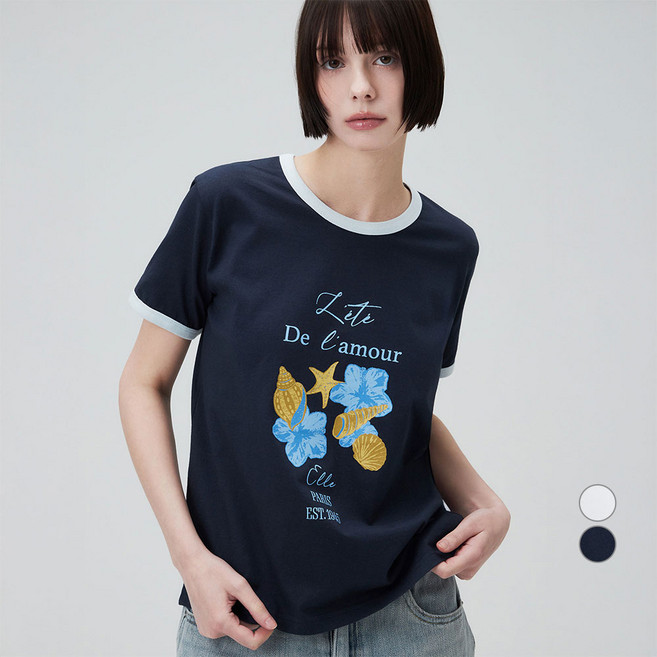 ELLEPARIS 여성용 De l'amour 통기성 링거 반팔 그래픽 티셔츠