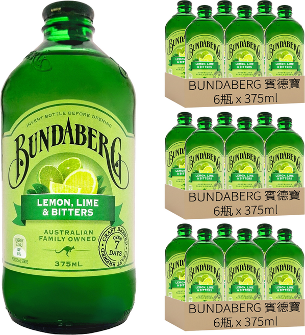 BUNDABERG 賓德寶 檸檬風味氣泡飲, 375ml, 18瓶