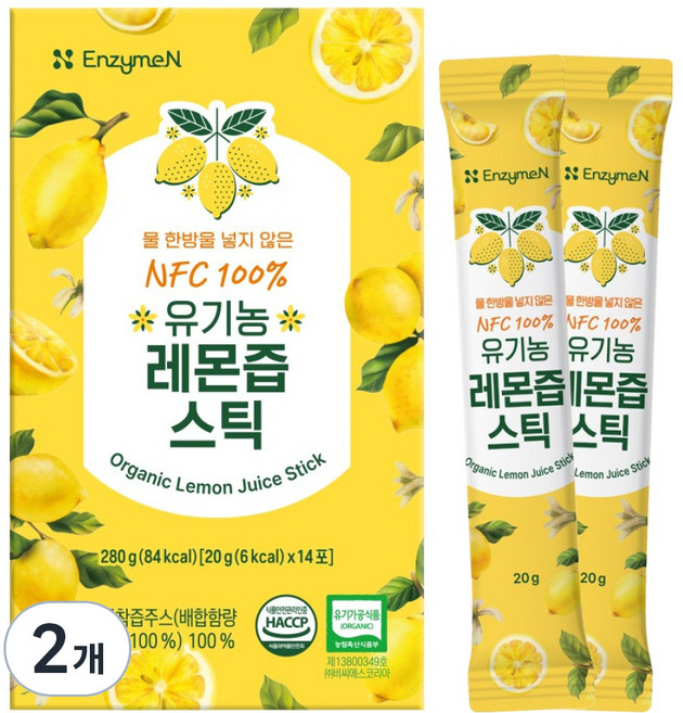 엔자임엔 NFC 100% 유기농 레몬즙 스틱 20g 14포, 280g, 2개