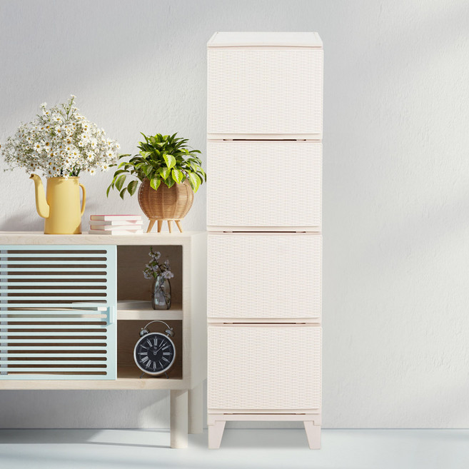 보노하우스 가든 라탄 슬림 서랍장 4단, 크림