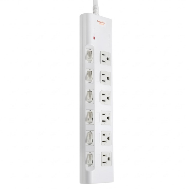 PowerSync 群加 高耐燃防雷擊6開6插延長用電源線組 3孔 PWS-EMS6627, 2.7m, 白色, 1個
