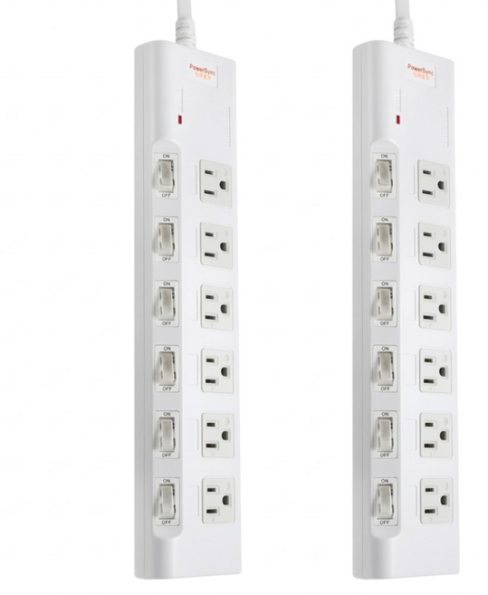 PowerSync 群加 高耐燃防雷擊6開6插延長用電源線組 3孔 PWS-EMS6627, 2.7m, 白色, 2個