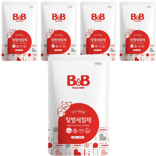 비앤비 젖병세정제 거품형 리필, 400ml, 5개