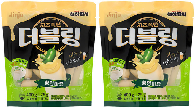 진주햄 더블링 청양마요 간식 소시지, 400g, 2개