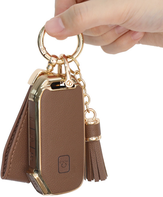 대한오토모빌 자동차 가죽 키케이스 차키커버 키링 키홀더, 카멜, 기아 5버튼/KN-CKAC