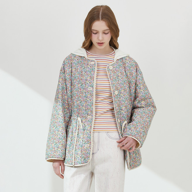 써스데이아일랜드 하프기장 퀼팅 라운드 면 점퍼 T252MJP321W T252MJP322W