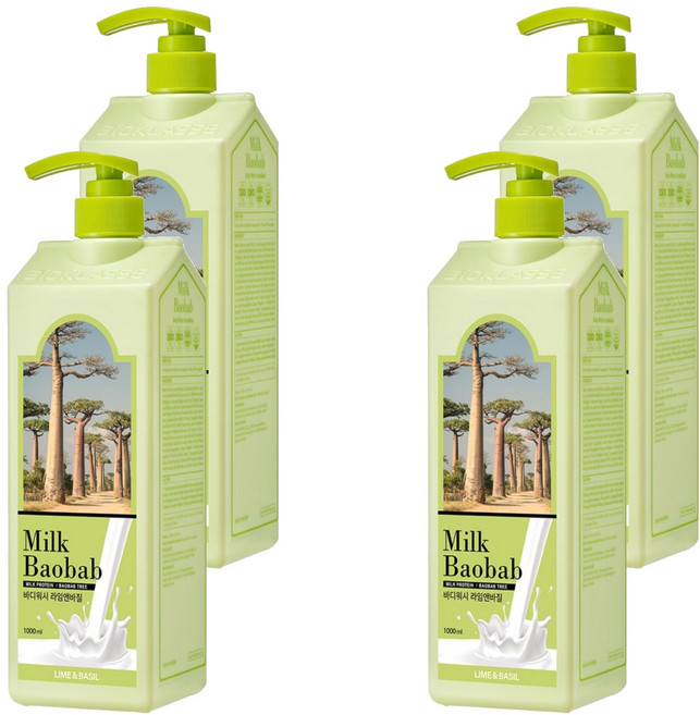밀크바오밥 대용량 바디워시 라임앤바질향, 1L, 4개