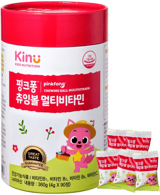 키누 핑크퐁 츄잉볼 멀티비타민, 90정, 1박스 - 쿠팡