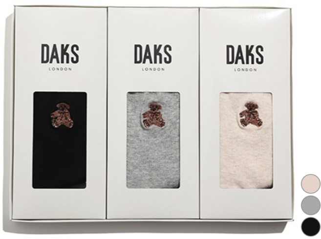 닥스 여성용 숙녀 테디 곰돌이 자수 중목 3족 양말 선물세트 + 쇼핑백