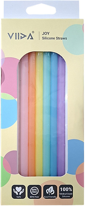 VIIDA Joy 環保矽膠吸管 彩色, 6支, 1組