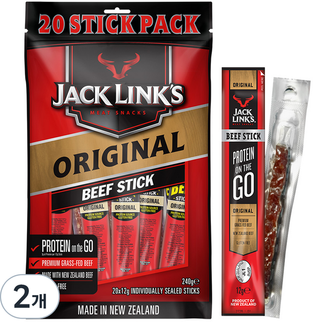 잭링크스 비프 스틱 오리지널 육포, 240g, 2개