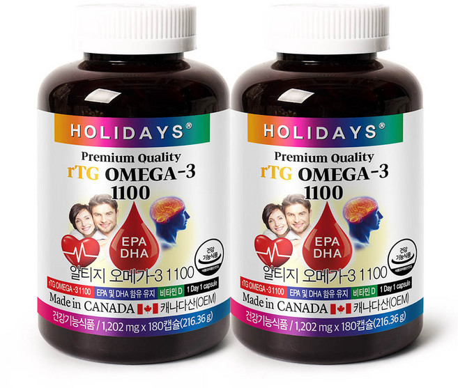 홀리데이즈 rTG 오메가3 1100 6개월분, 180정, 2개