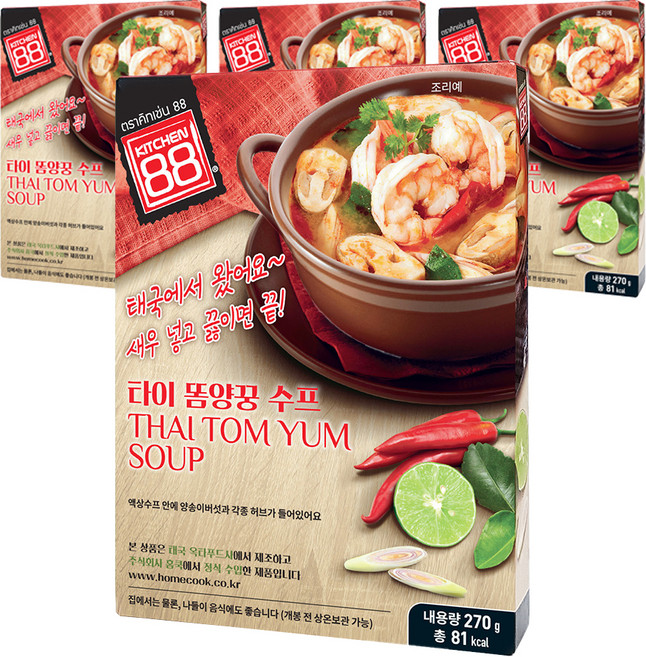키친88 홈쿡 타이 똠양꿍 수프, 270g, 4개
