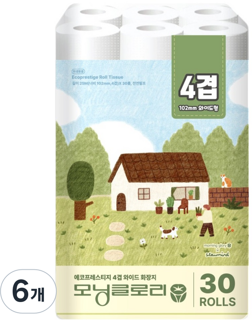 모닝글로리 에코 프레스티지 4겹 화장지, 6개, 30롤, 25m