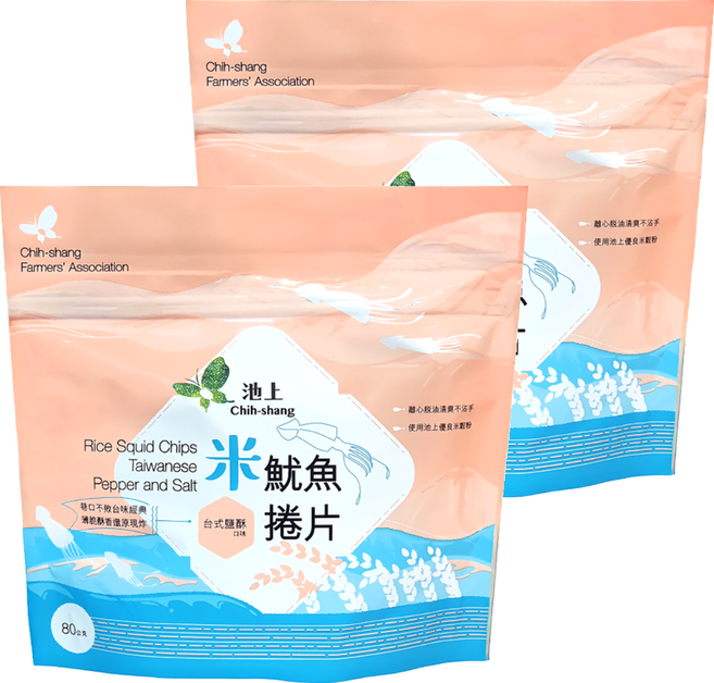 池上鄉農會 米魷魚捲片 台式鹽酥口味, 2包, 80g