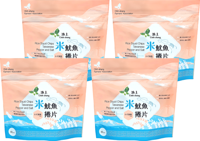 池上鄉農會 米魷魚捲片 台式鹽酥口味, 4包, 80g