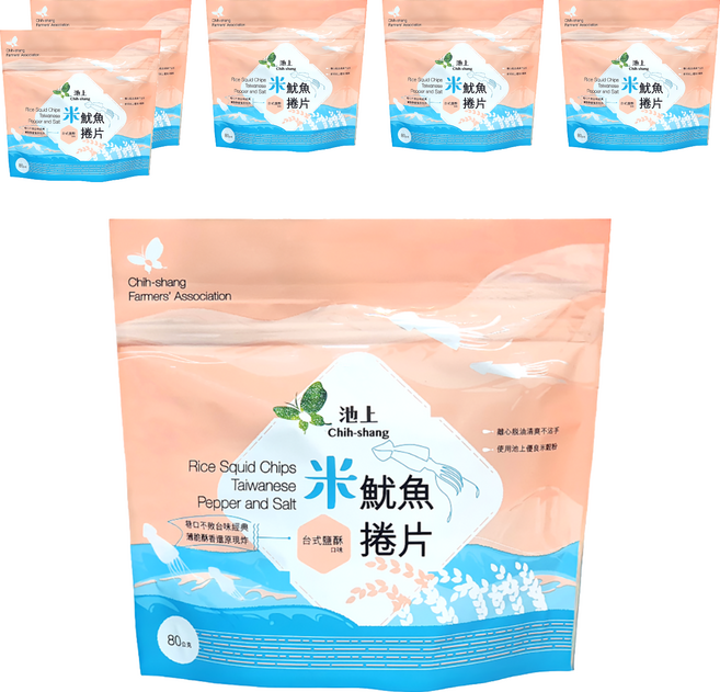 池上鄉農會 米魷魚捲片 台式鹽酥口味, 6包, 80g