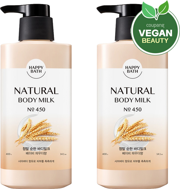 해피바스 정말 순한 바디밀크 베이비 파우더향, 400g, 2개