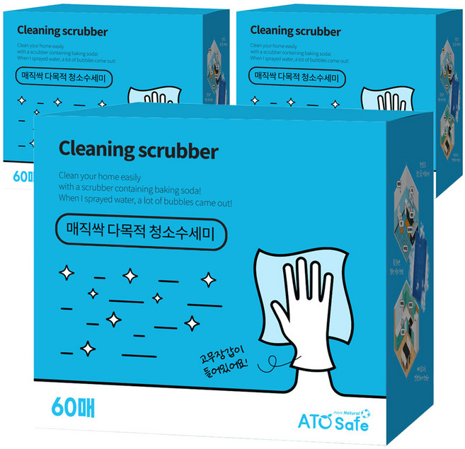 매직싹 다목적 청소수세미 60p + 고무장갑 중 양손 세트, 3세트